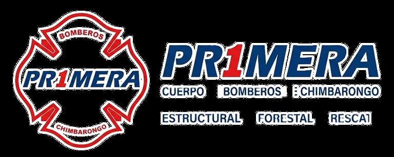 Primera Cuerpo de Bomberos logo featuring red and white emblem with text labels for structural, forest, and rescue divisions